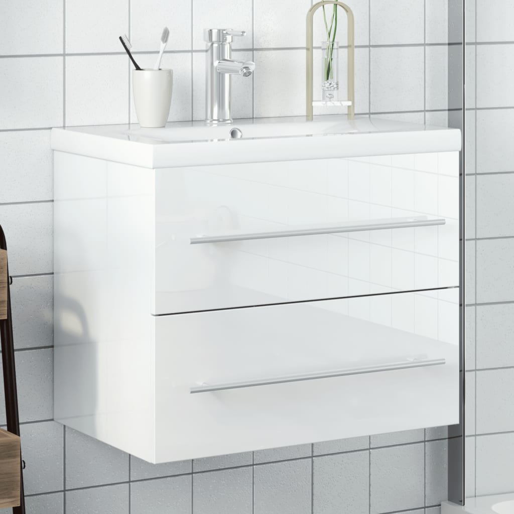 Meuble de salle de bain avec lavabo blanc brillant intégré v5769 Vetonek