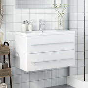Meuble de salle de bain blanc avec lavabo intégré - Vetonek