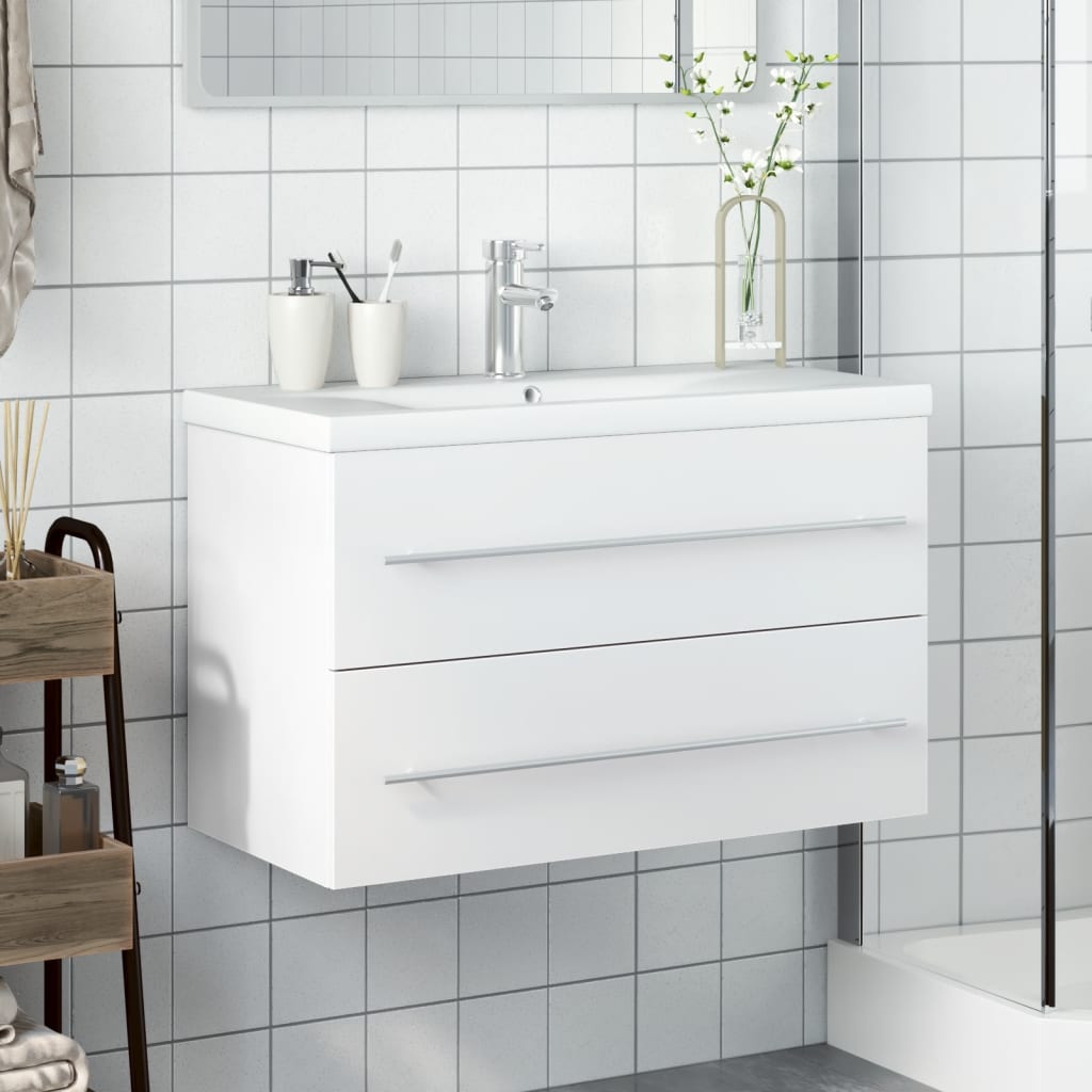 Meuble de salle de bain blanc avec lavabo intégré - Vetonek