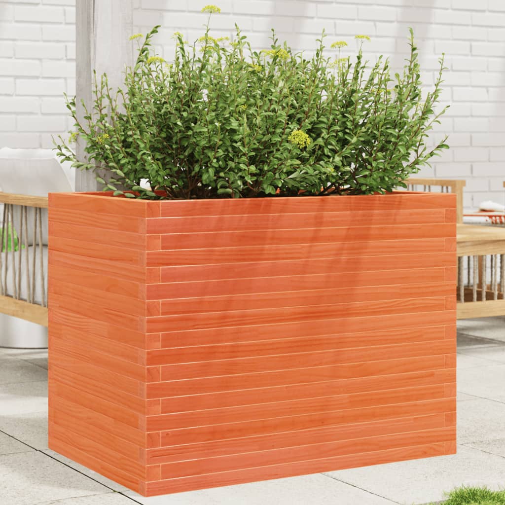 Jardinera madera maciza de pino marrón cera 90x60x68,5 cm v6315 Vetonek