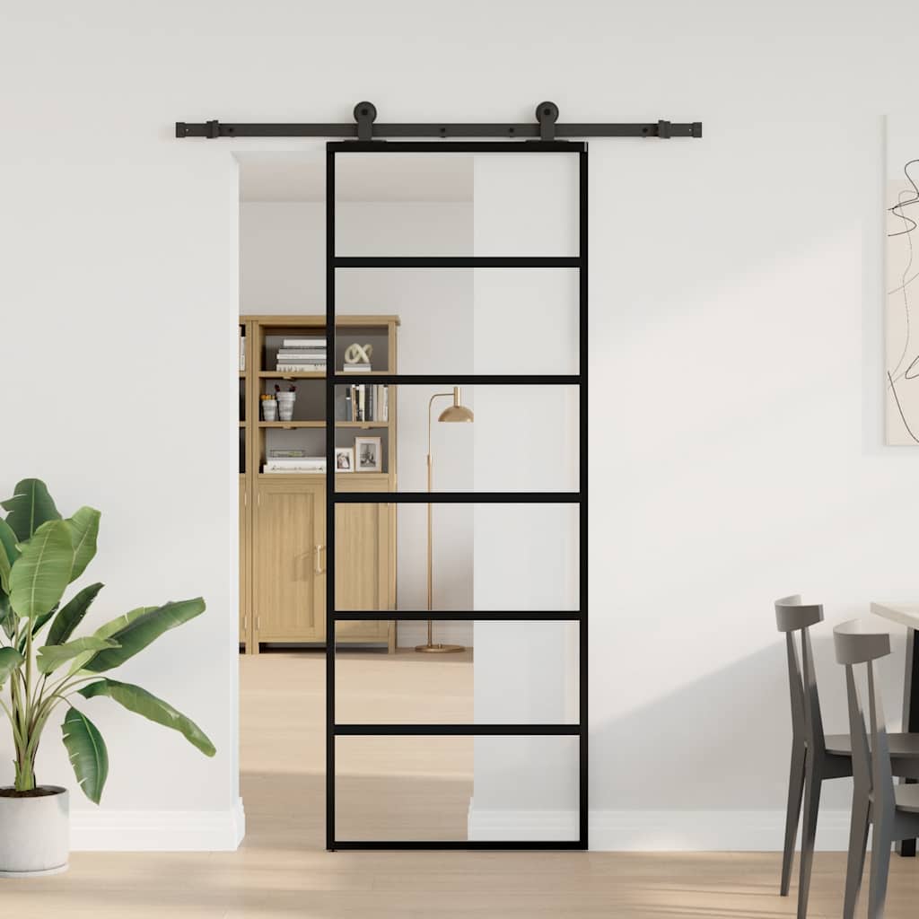 Porte coulissante avec jeu de ferrures en verre ESG en aluminium 76x205 cm 