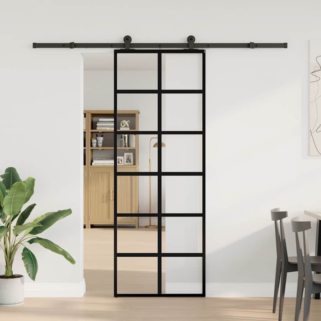 Porte coulissante avec kit de quincaillerie en verre ESG aluminium 76x205 cm 