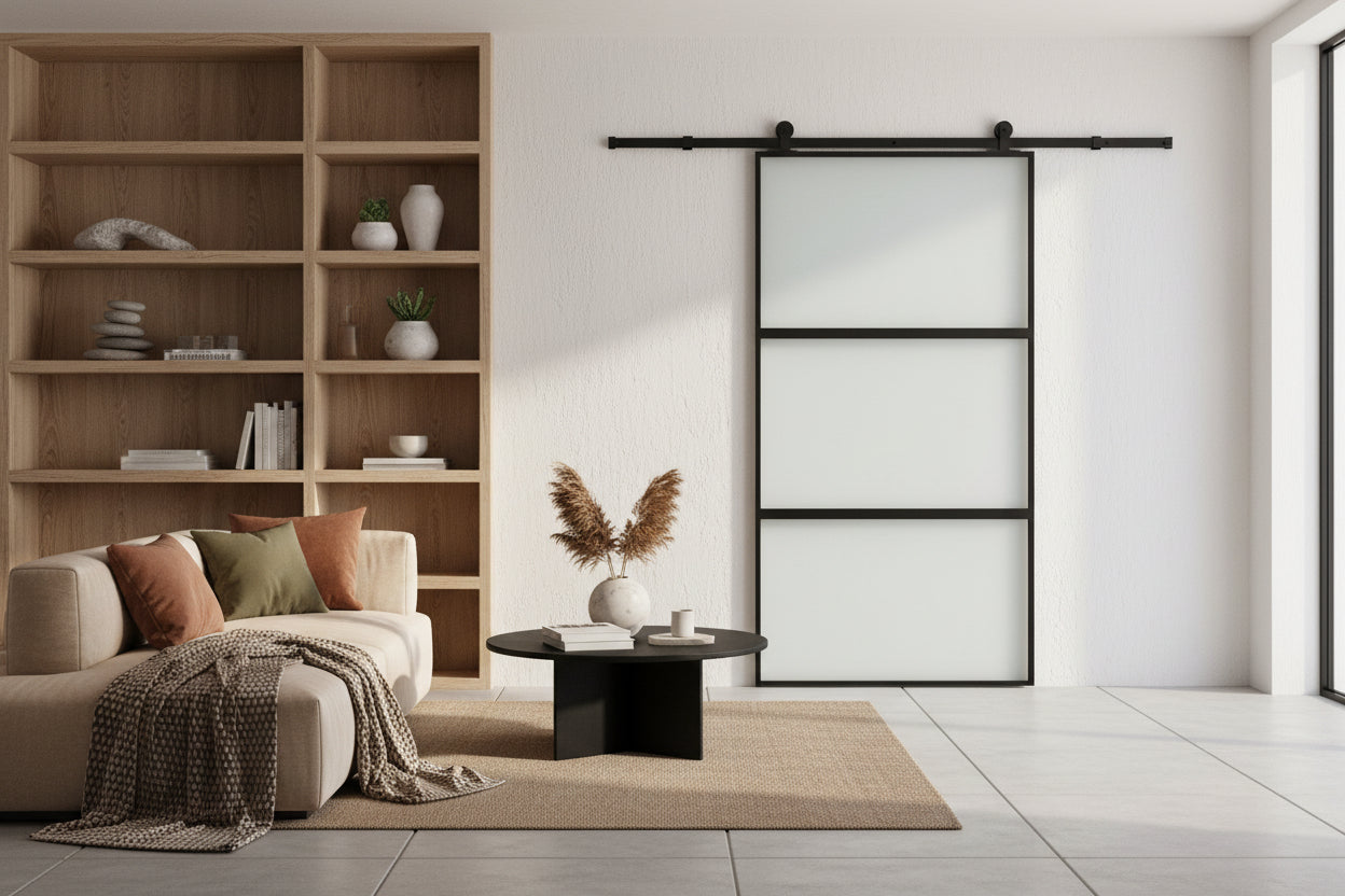 Puerta Corredera Vidrio Templado 102,5 x 205 cm — Aluminio Negro