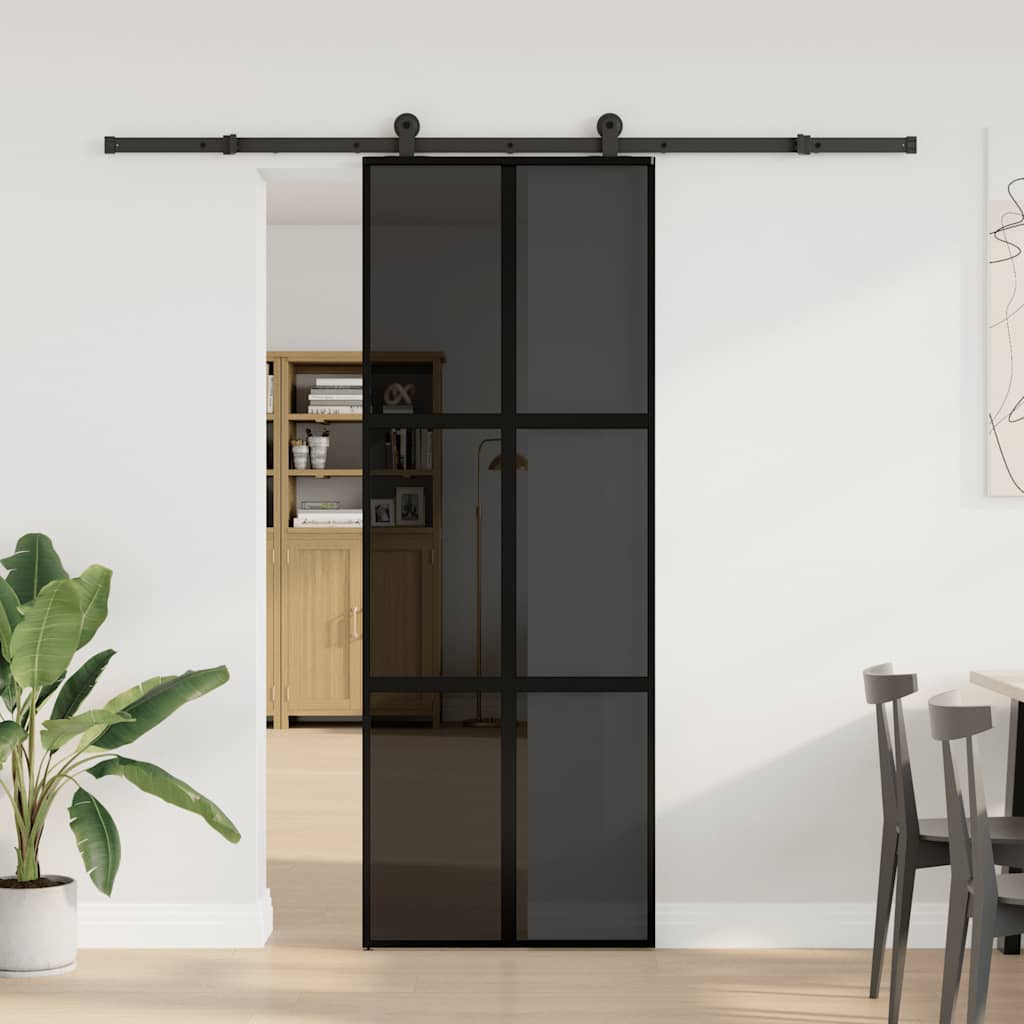 Porte coulissante avec quincaillerie en verre trempé aluminium 76x205 cm 