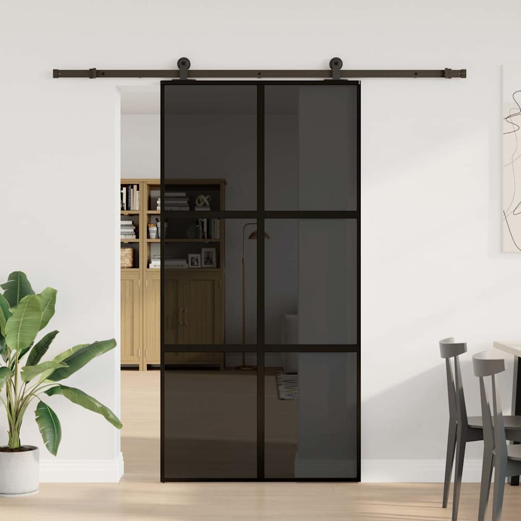 Porte coulissante en verre trempé 102,5 x 205 cm — aluminium noir 