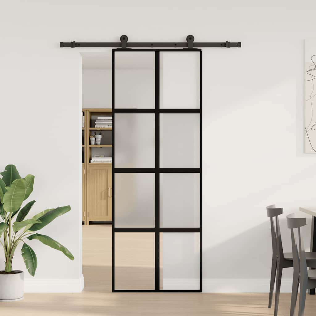 Porte coulissante en verre trempé et aluminium 76x205cm 