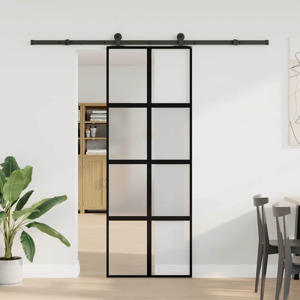 Porte coulissante en verre trempé et aluminium 76x205cm 