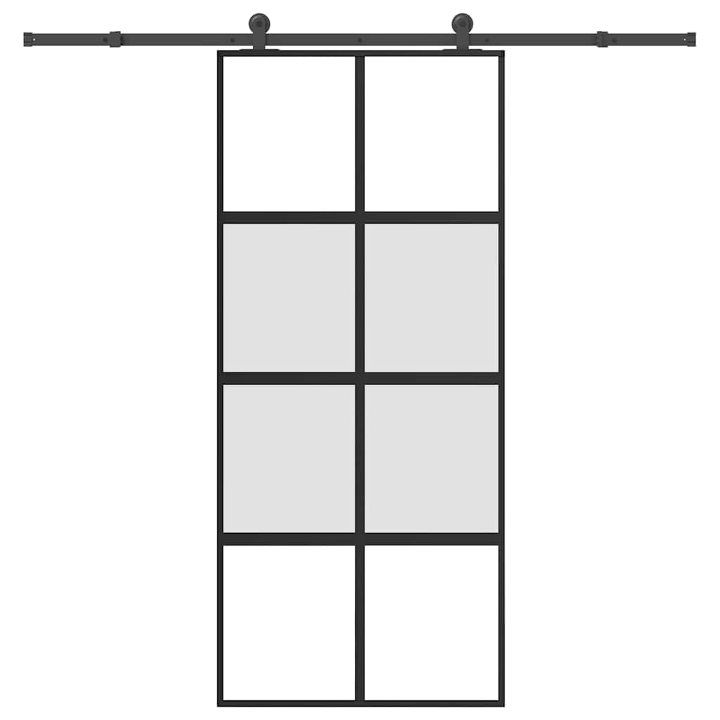Porte coulissante en verre trempé 90x205 cm — Aluminium noir 