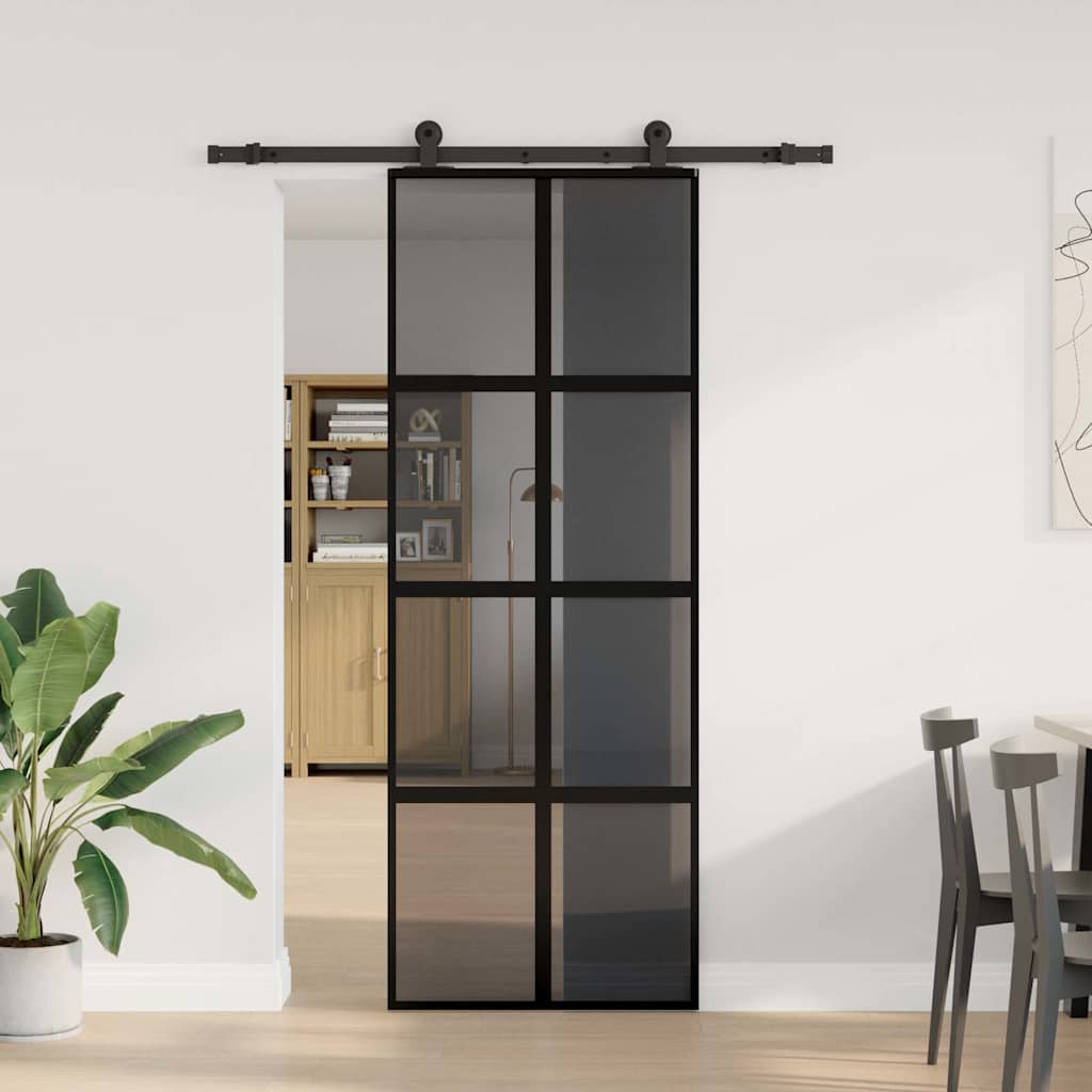 Porte coulissante avec ferrures en verre trempé aluminium 76x205cm 