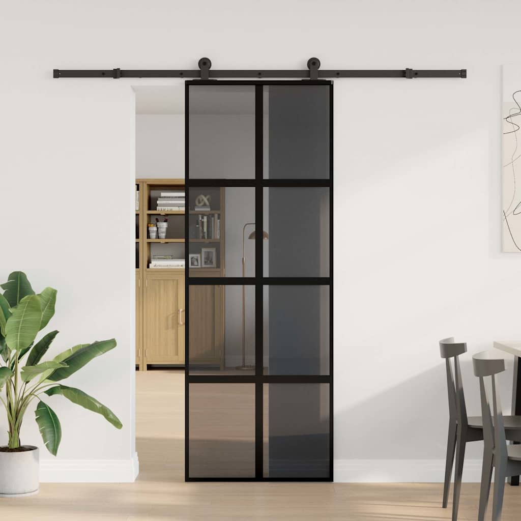 Porte coulissante avec quincaillerie en verre trempé et aluminium 76x205cm 