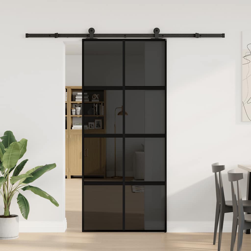 Porte coulissante quincaillerie 90x205 cm verre trempé et aluminium 