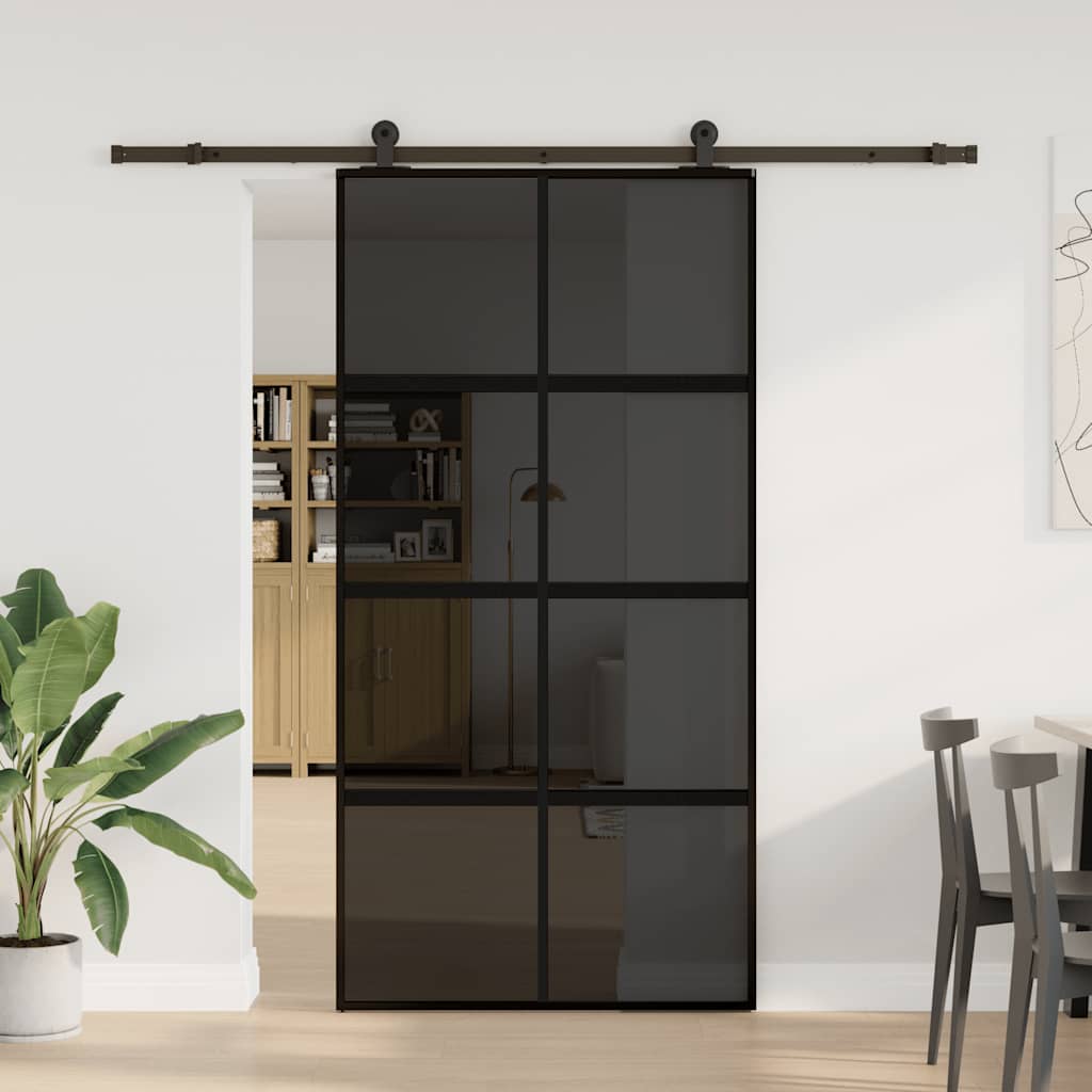 Puerta Corredera 102,5x205 cm Vidrio Templado Aluminio Negro