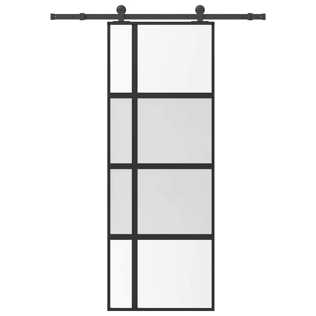 Porte coulissante avec ferrures en verre trempé et aluminium 76x205cm 
