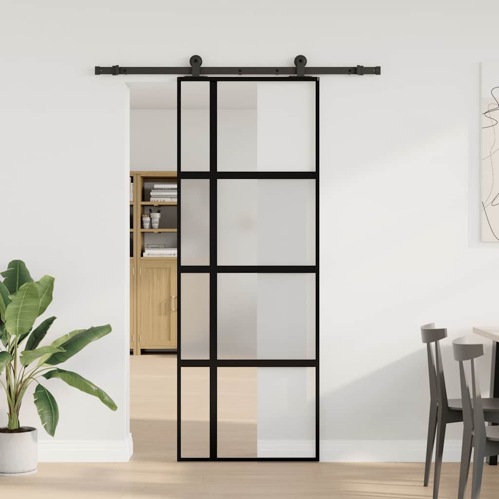 Porte coulissante avec ferrures en verre trempé et aluminium 76x205cm 