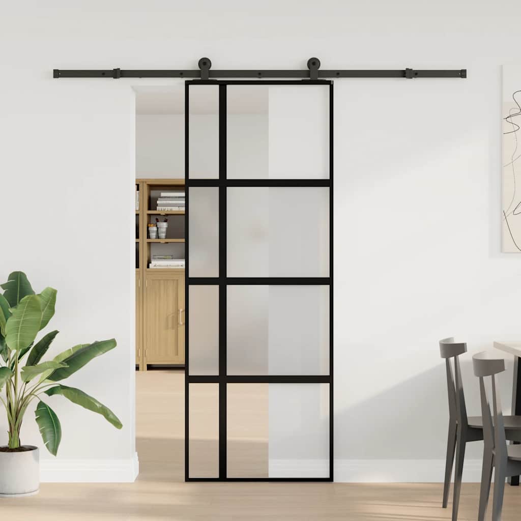 Porte coulissante avec quincaillerie en verre trempé aluminium 76x205cm 