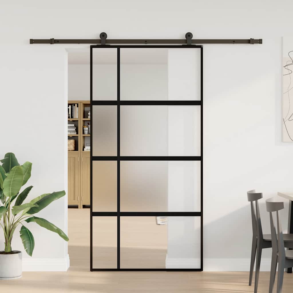 Porte coulissante quincaillerie 102,5x205 cm verre trempé aluminium 