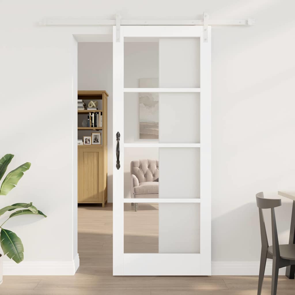 Porte coulissante 83 x 211 cm — Bois de pin et verre 