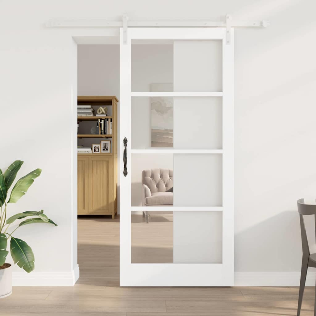 Porte coulissante 93 x 211 cm — Bois de pin et verre 