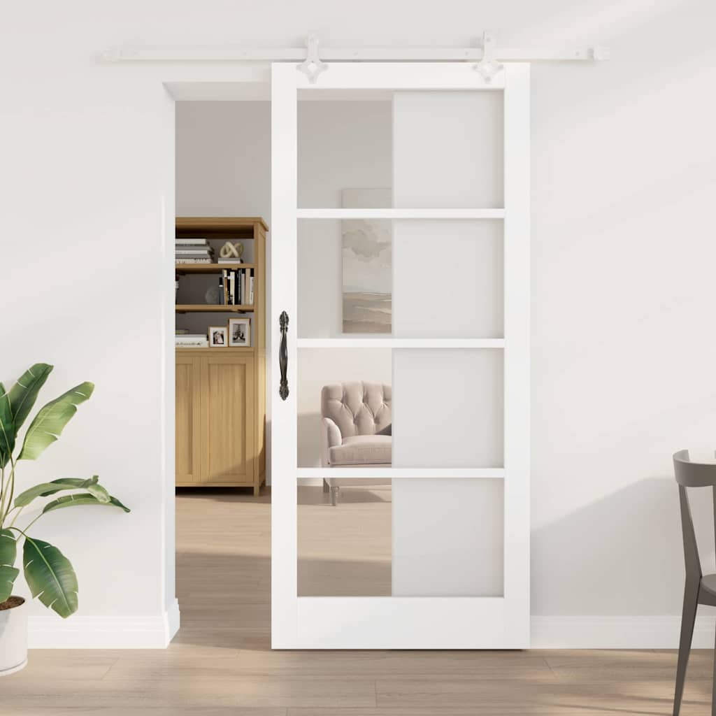 Porte coulissante 93 x 211 cm Bois de pin massif et verre 