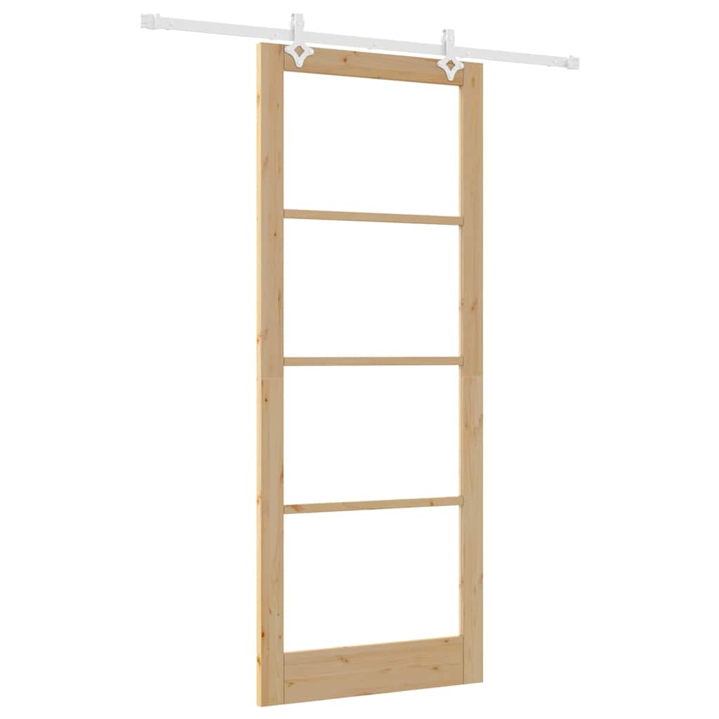 Porte coulissante naturelle 93 x 232 cm — bois de pin massif et verre 