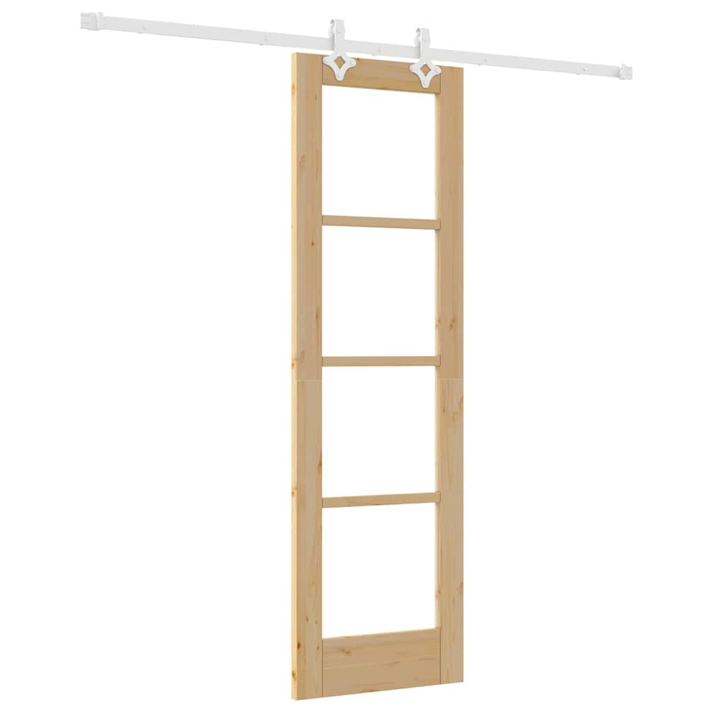 Porte coulissante naturelle 61 x 198,5 cm — Bois de pin massif et verre 
