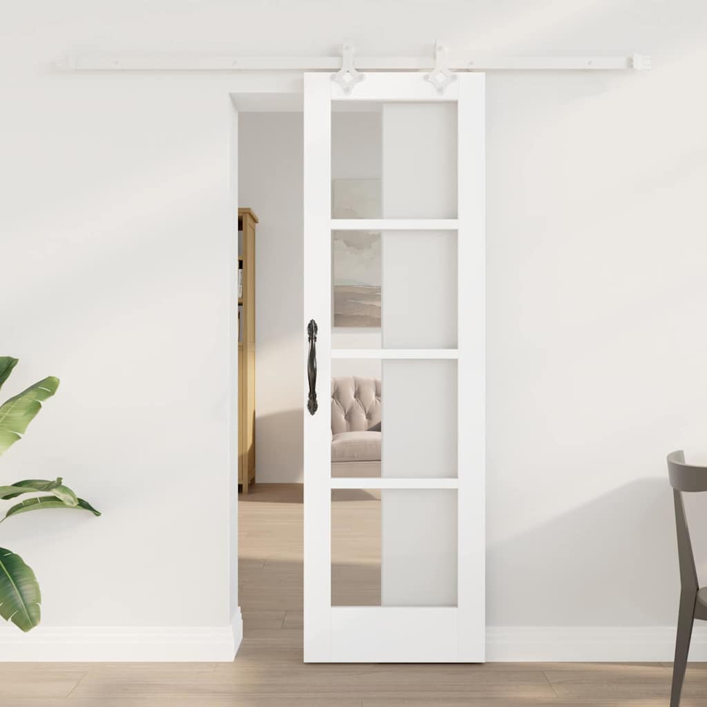 Porte coulissante 61 x 198,5 cm en bois de pin massif et verre 