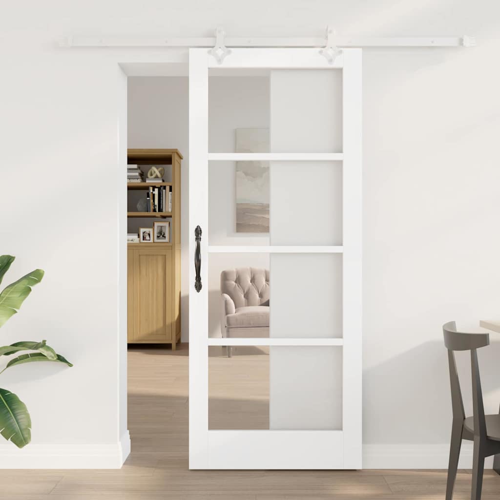 Porte coulissante 83 x 202 cm en bois de pin massif et verre 