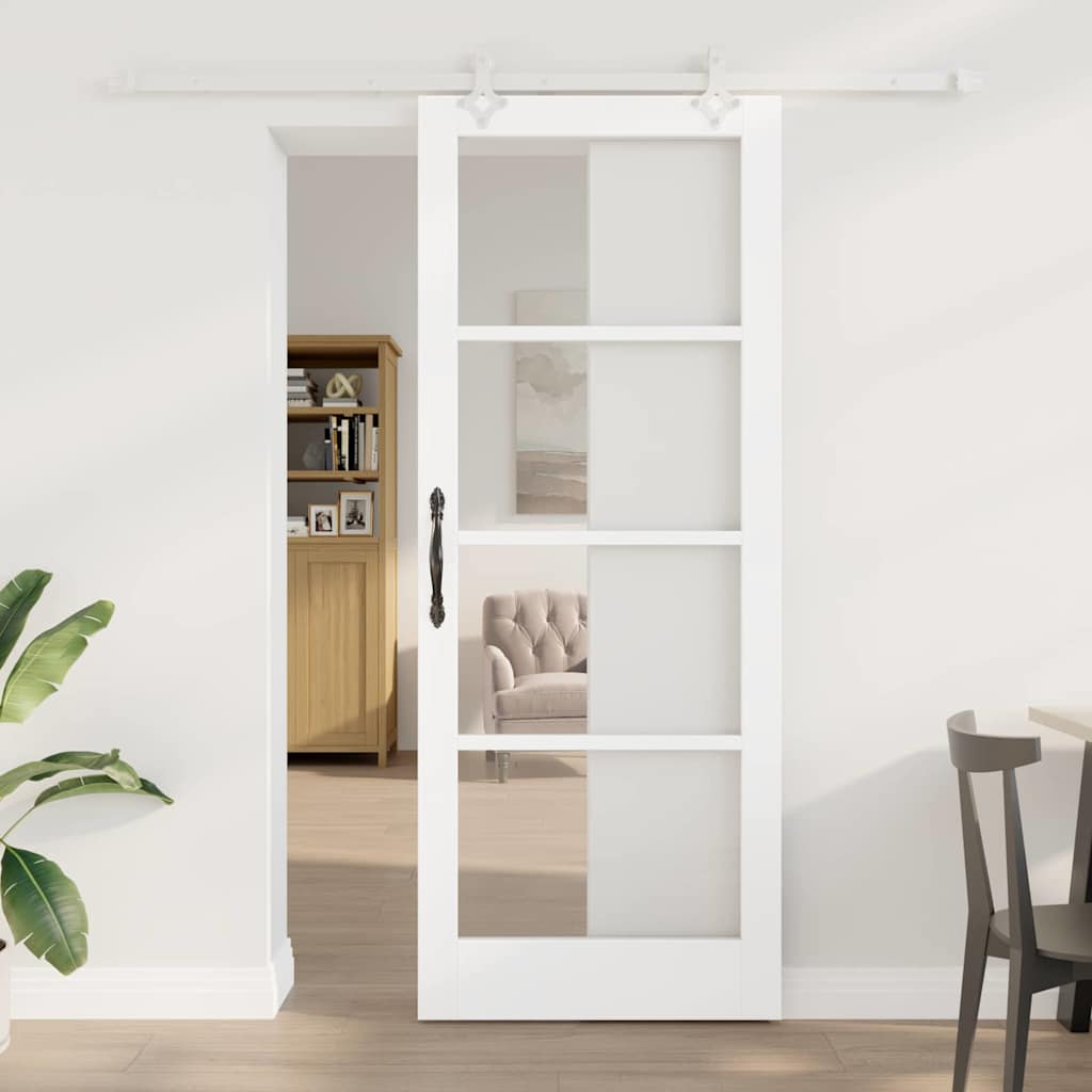 Porte coulissante 83 x 211 cm en bois de pin massif et verre 