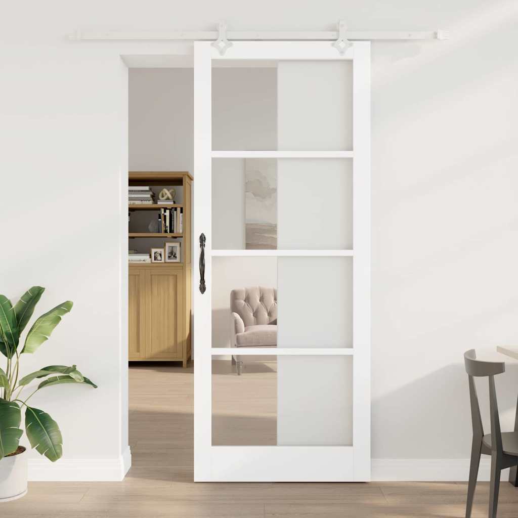 Porte coulissante 93 x 232 cm en bois de pin massif et verre 