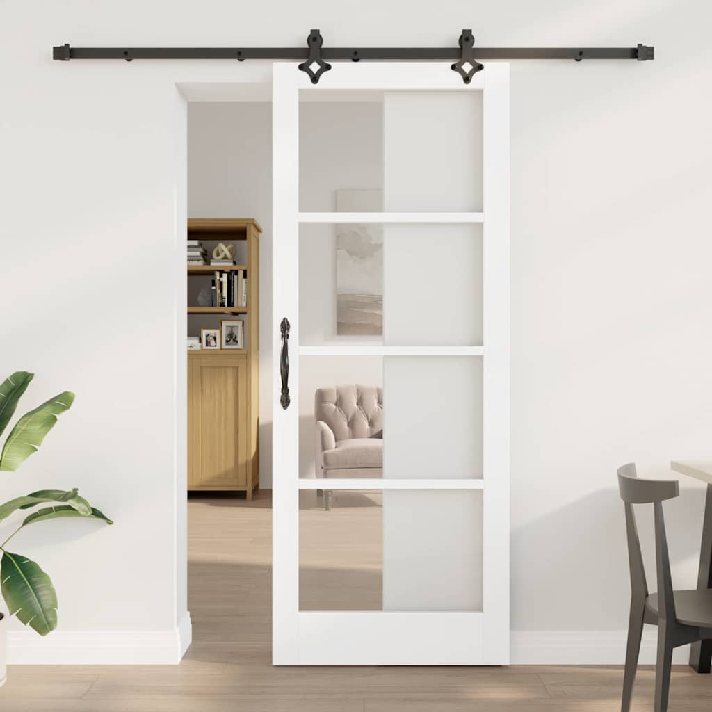 Porte coulissante 83 x 211 cm en bois de pin massif et verre 
