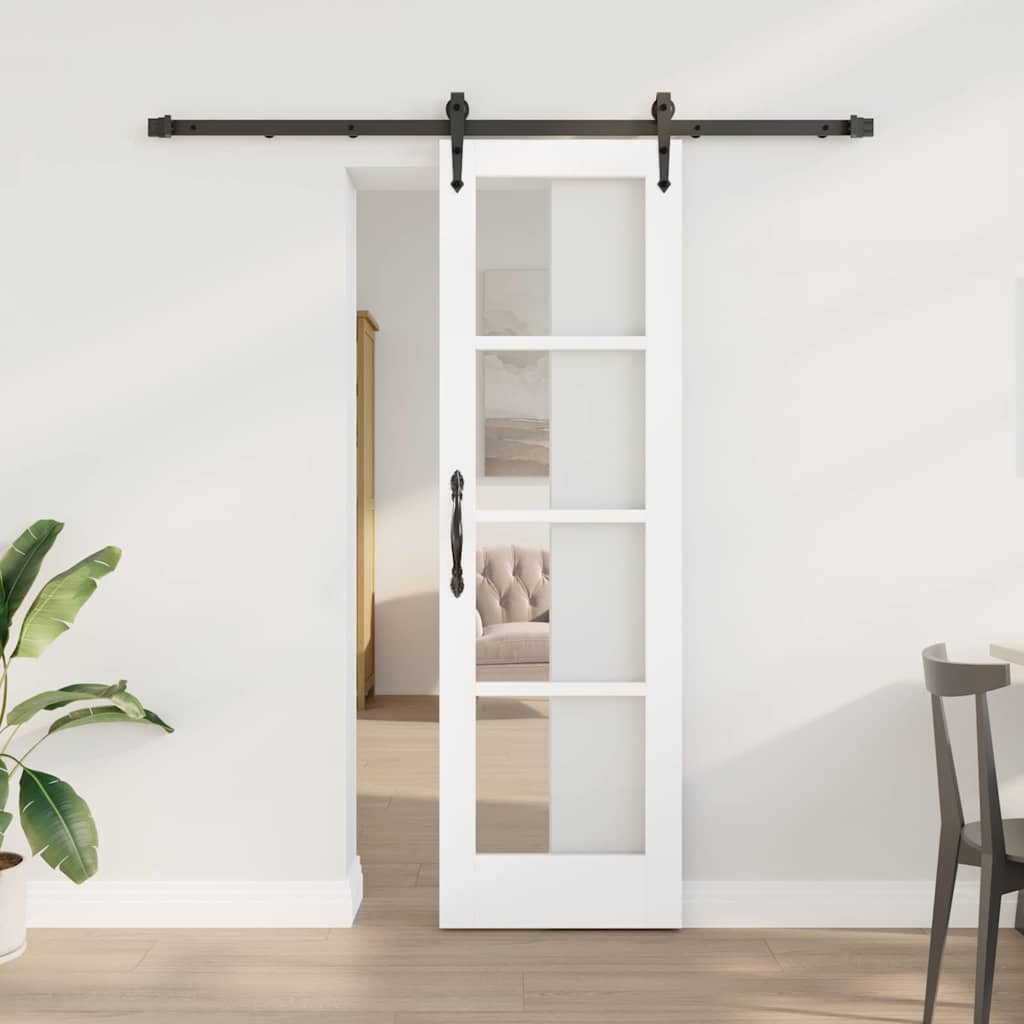 Porte coulissante 61 x 198,5 cm en bois de pin massif et verre 