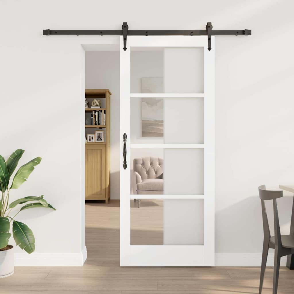 Porte coulissante 83 x 202 cm en bois de pin massif et verre 