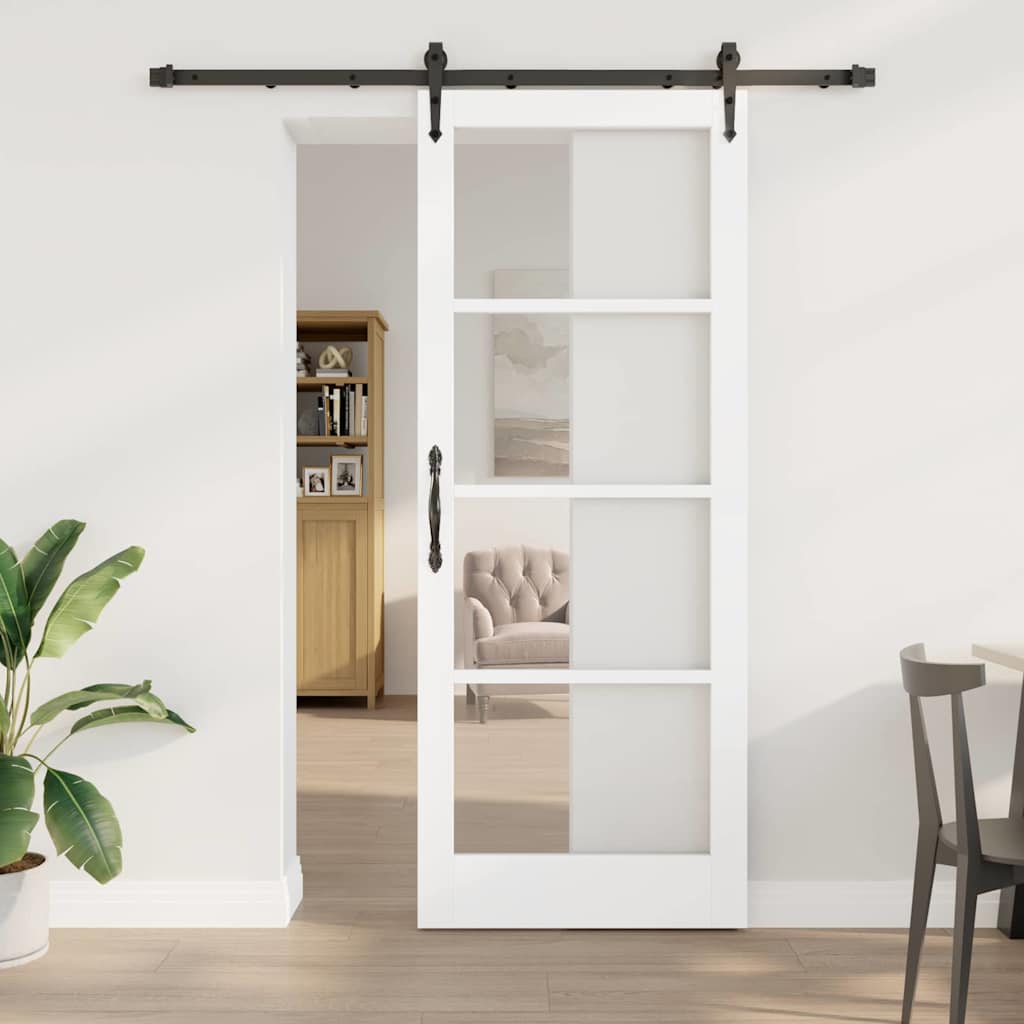 Porte coulissante 83 x 211 cm en bois de pin massif et verre 