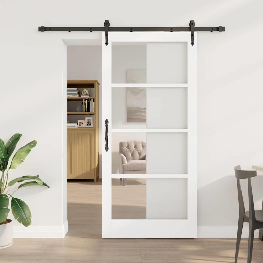Porte coulissante 93 x 202 cm en bois de pin massif et verre 