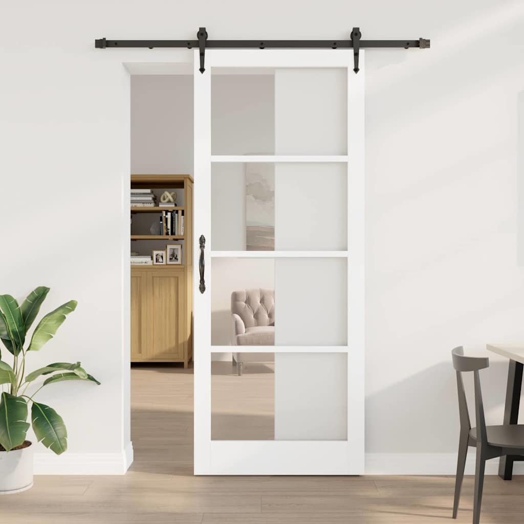 Porte coulissante 93 x 232 cm en bois de pin massif et verre 