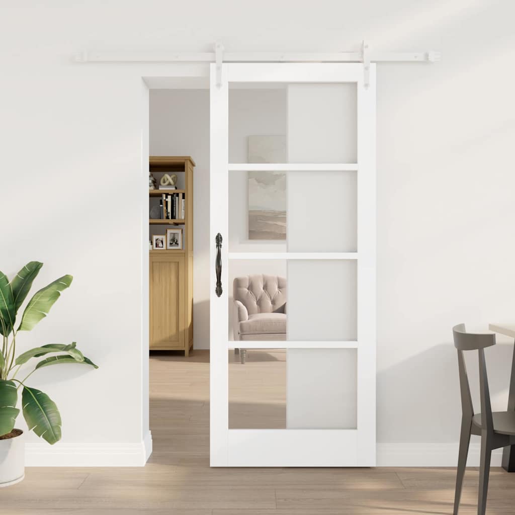 Porte coulissante 83 x 202 cm en bois de pin massif et verre 