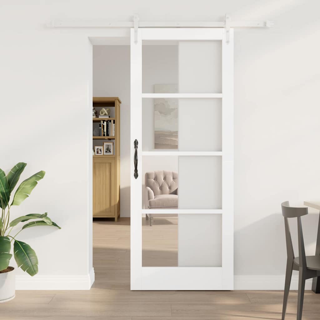 Porte coulissante 83 x 211 cm en bois de pin massif et verre 