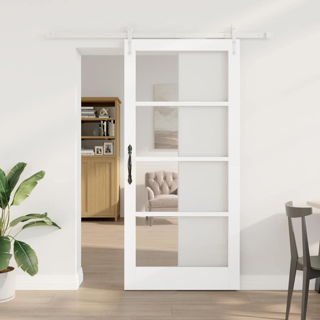 Porte coulissante 93 x 202 cm en bois de pin massif et verre 