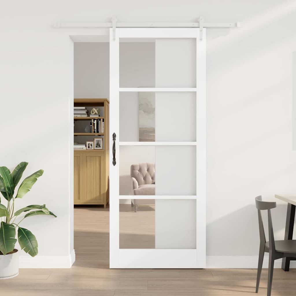 Porte coulissante 93 x 232 cm en bois de pin massif et verre 