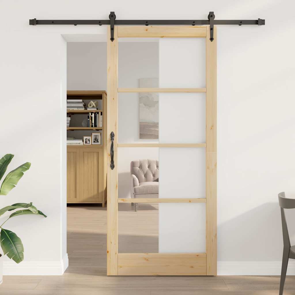 Porte coulissante naturelle et noire 93 x 211 cm 