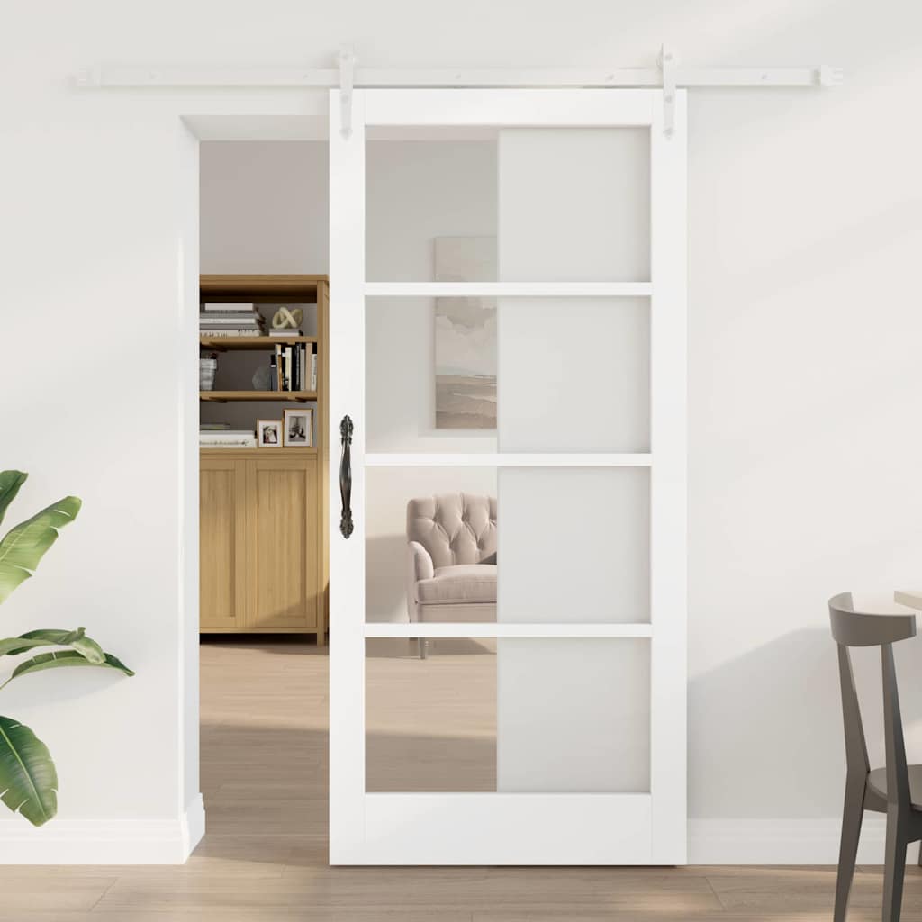 Porte coulissante 93 x 202 cm en bois de pin massif et verre 