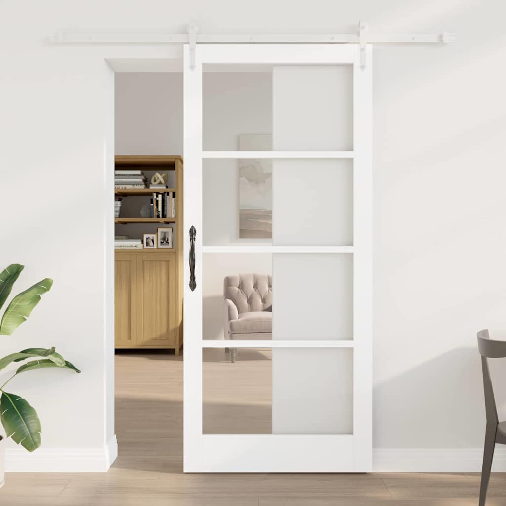 Porte coulissante 93 x 211 cm en bois de pin massif et verre 