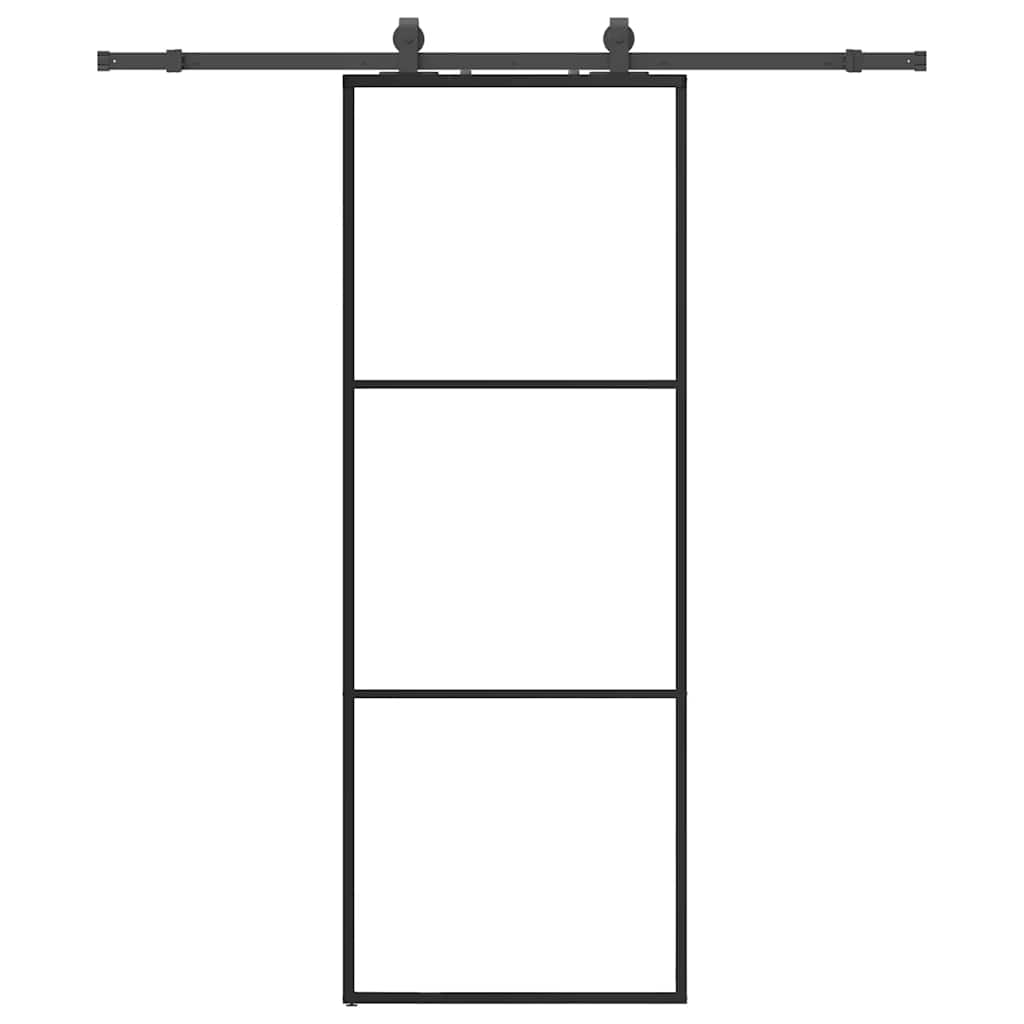 Puerta Corredera 76x205 cm ESG Vidrio Transparente y Negro