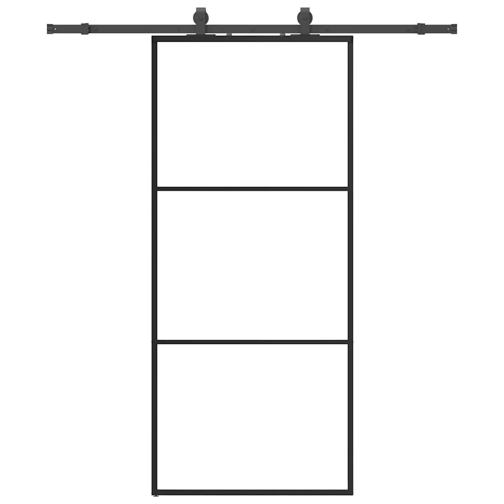 Porte coulissante avec kit de quincaillerie noir 90x205 cm verre ESG 