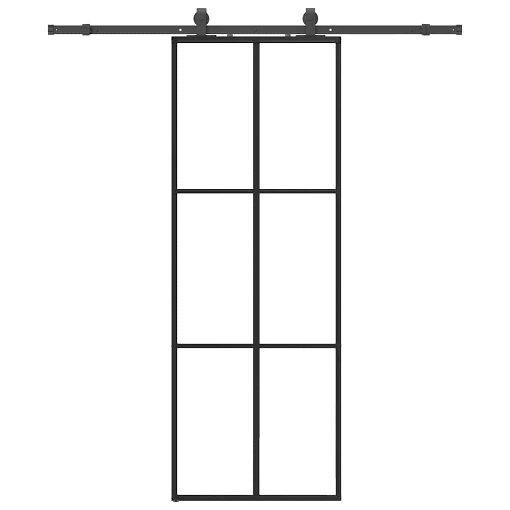 Puerta Corredera 76x205 cm ESG Vidrio Transparente y Negro
