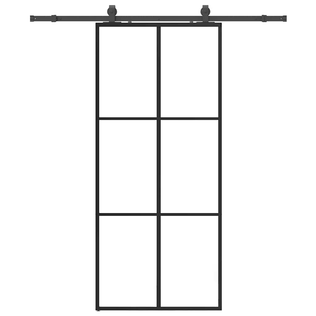Porte coulissante avec kit de ferrures noir 90x205 cm verre ESG 