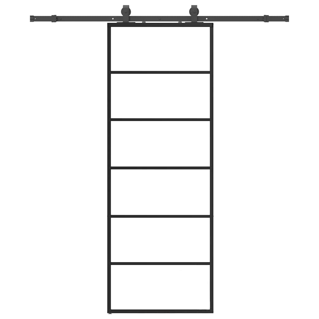 Puerta Corredera 76x205 cm ESG Vidrio Transparente y Negro