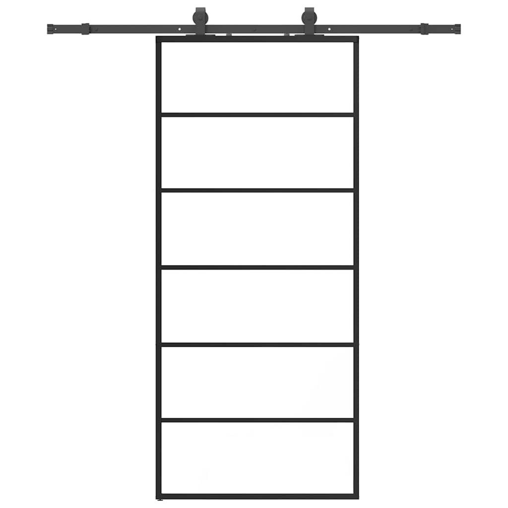 Porte coulissante avec kit de ferrures noires 90x205 cm en verre ESG 