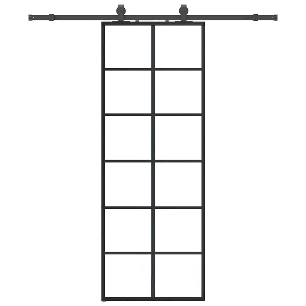 Porte coulissante avec kit de ferrures noires 76x205 cm verre ESG 