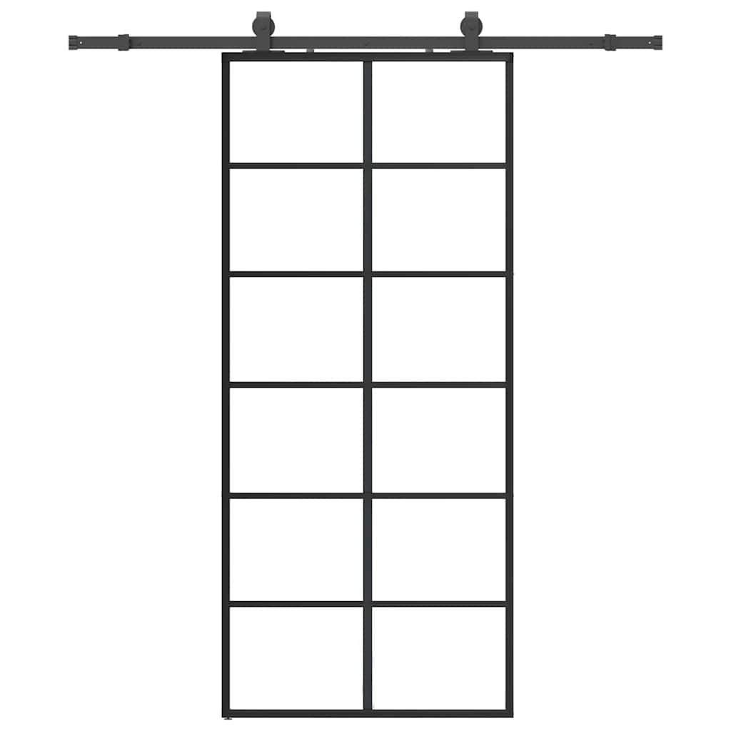 Porte coulissante avec ensemble de ferrures noir 90x205 cm verre ESG 